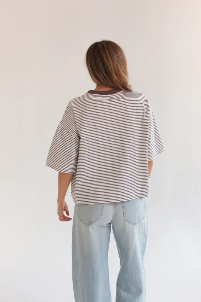 Boxy Brązowy T-shirt W Paski Premium - obrazek 5