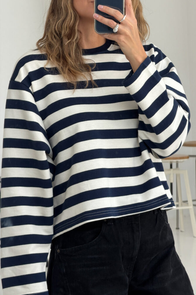 Longsleeve Boxy Stripes Navy - obrazek 4