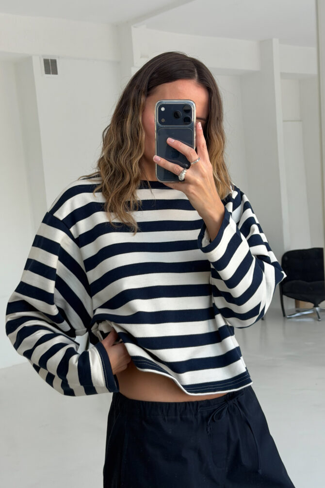 Longsleeve Boxy Stripes Navy - obrazek 2