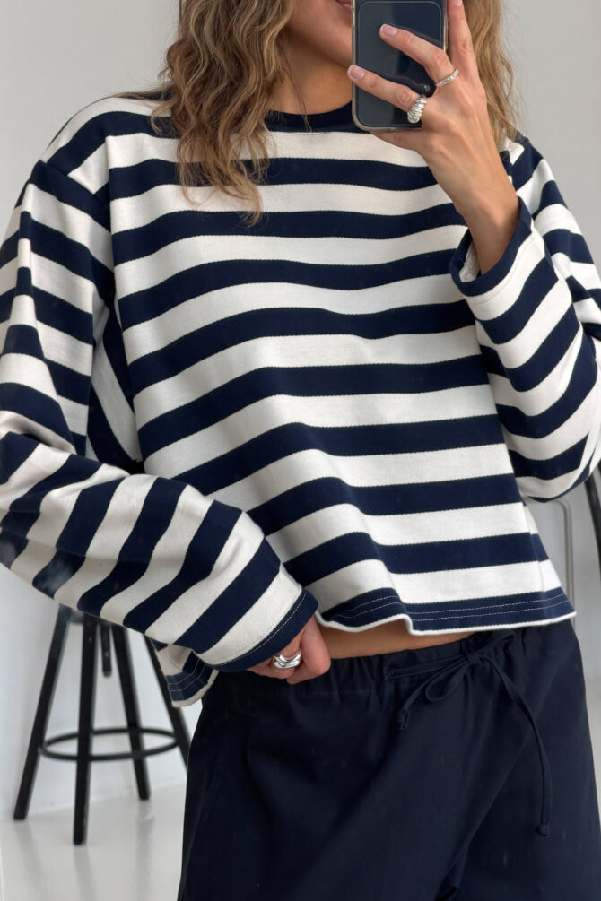 Longsleeve Boxy Stripes Navy - obrazek 5