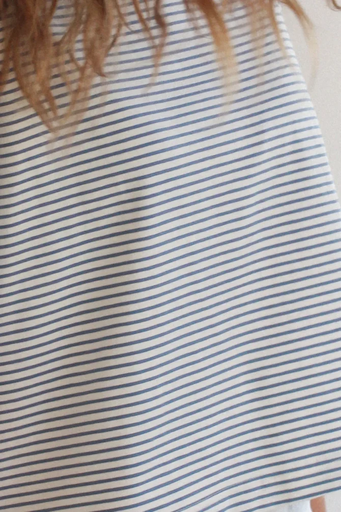 Boxy Niebieski T-shirt W Paski Premium - obrazek 5