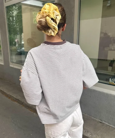 Boxy Brązowy T-shirt W Paski Premium