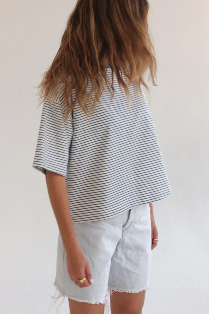 Boxy Niebieski T-shirt W Paski Premium - obrazek 6
