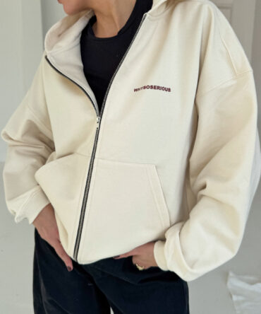 Boxy Zip Hoodie WSS Stone