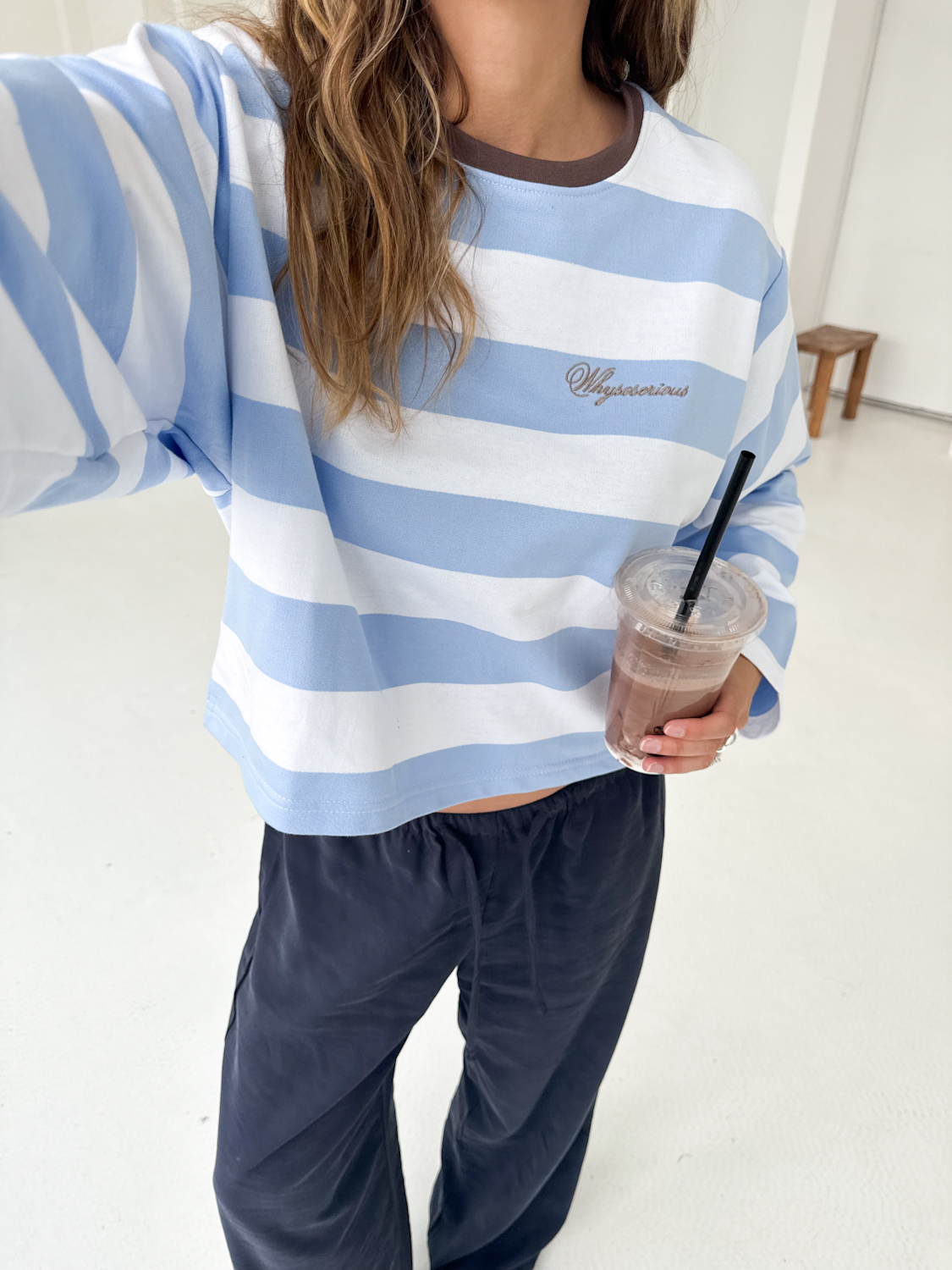Longsleeve Boxy w Paski Niebieskie