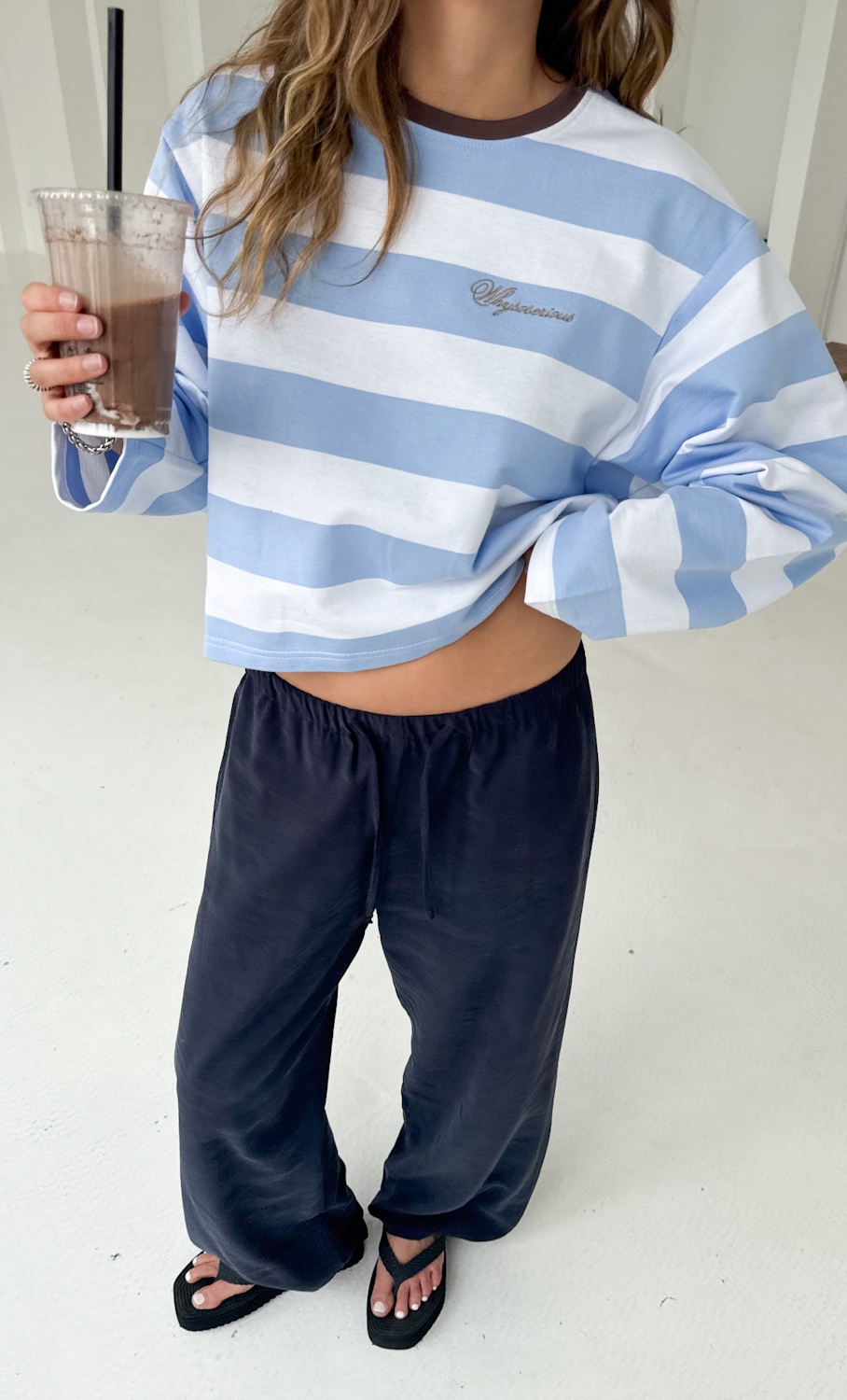Longsleeve Boxy w Paski Niebieskie - obrazek 7