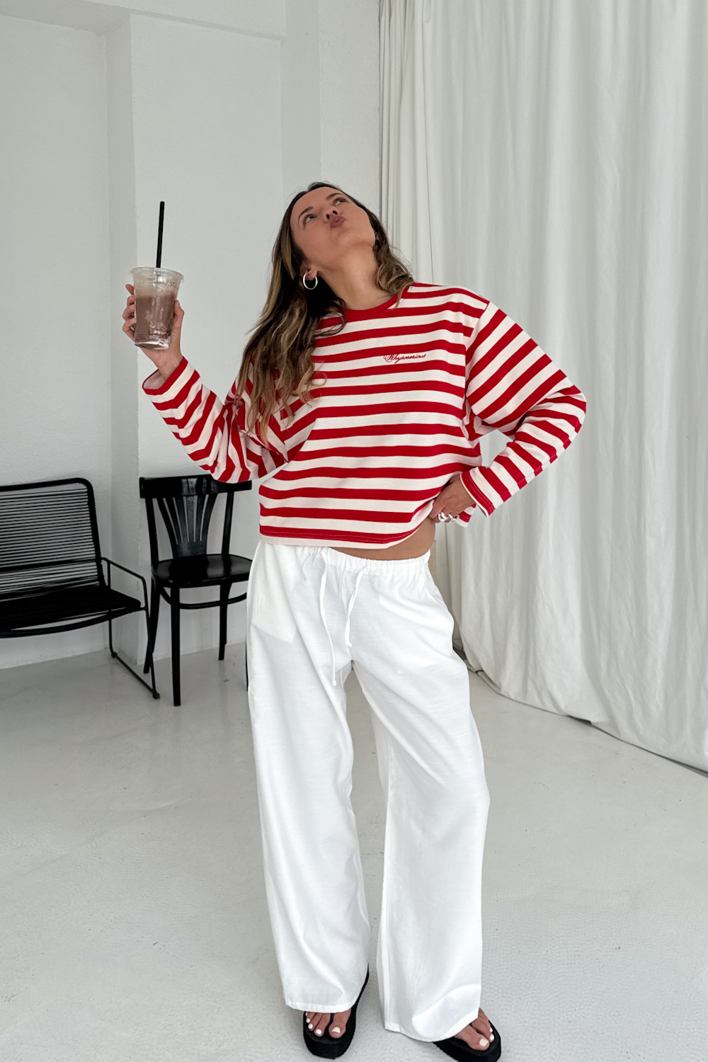 Longsleeve Boxy w Paski Czerwone - obrazek 4