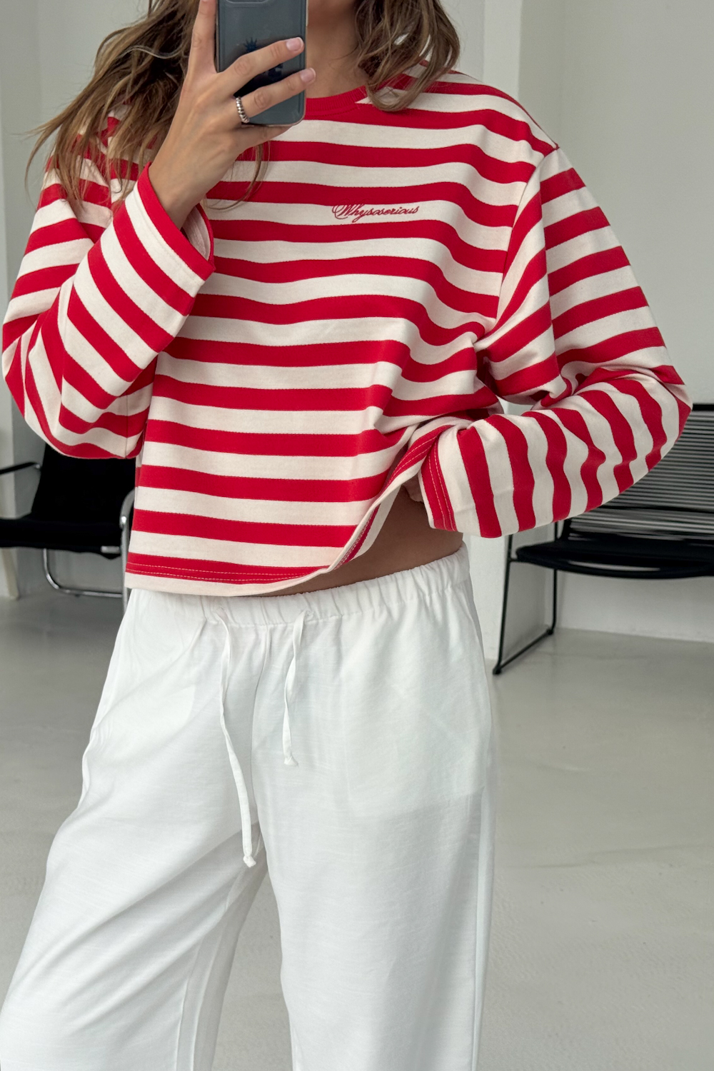Longsleeve Boxy w Paski Czerwone