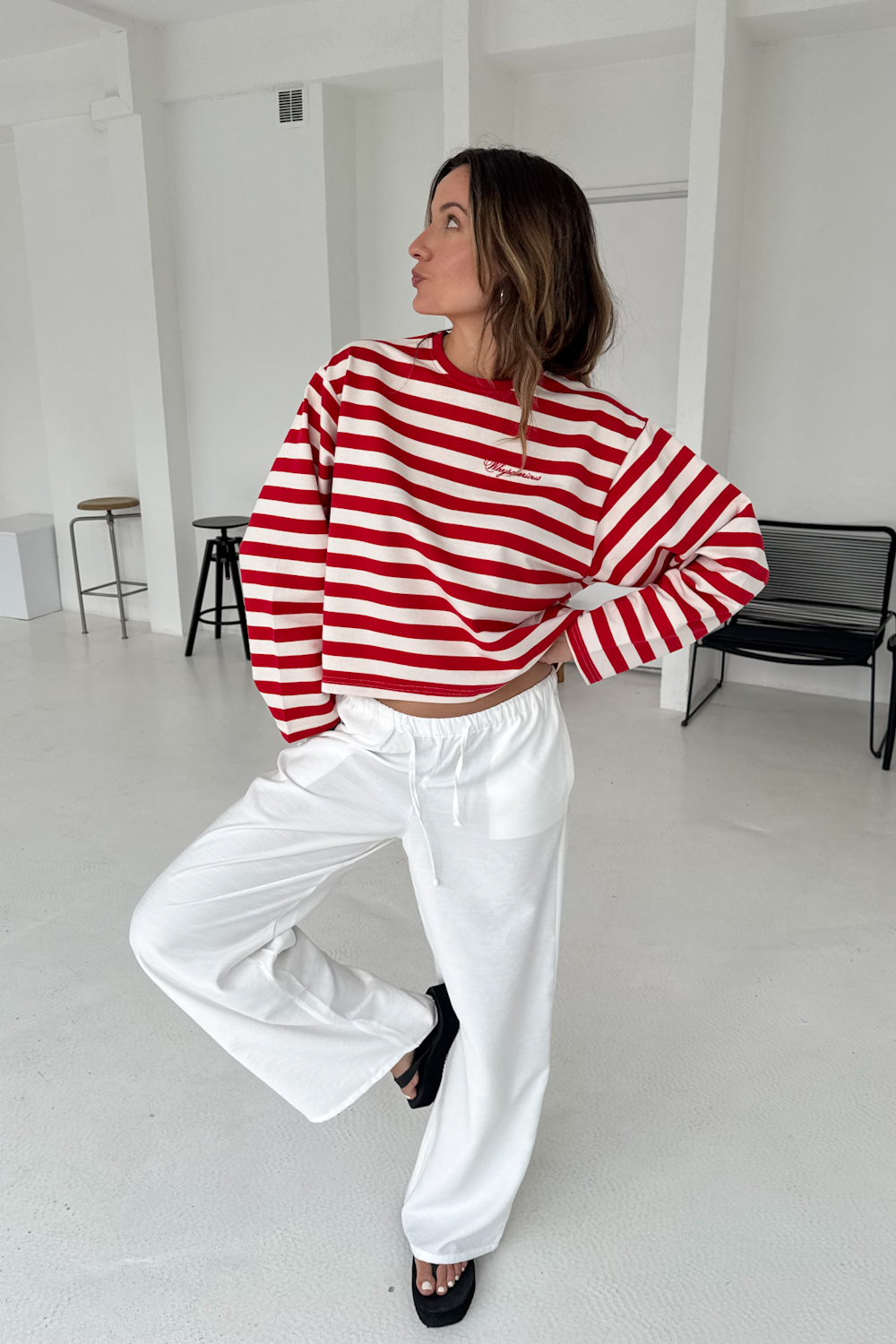 Longsleeve Boxy w Paski Czerwone - obrazek 6