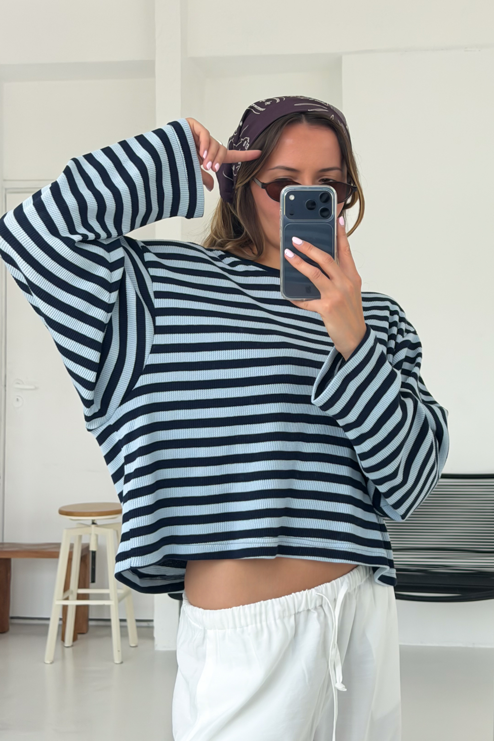 Longsleeve Boxy w Paski Waffle - obrazek 5