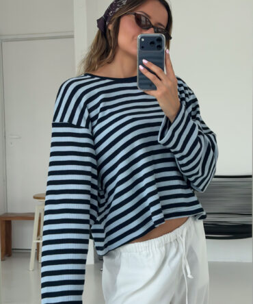 Longsleeve Boxy w Paski Waffle