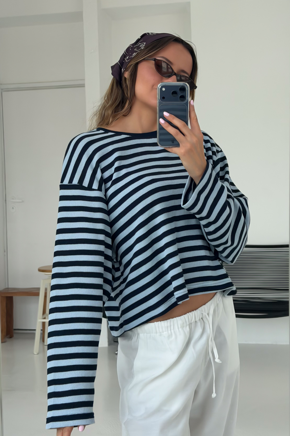 Longsleeve Boxy w Paski Waffle