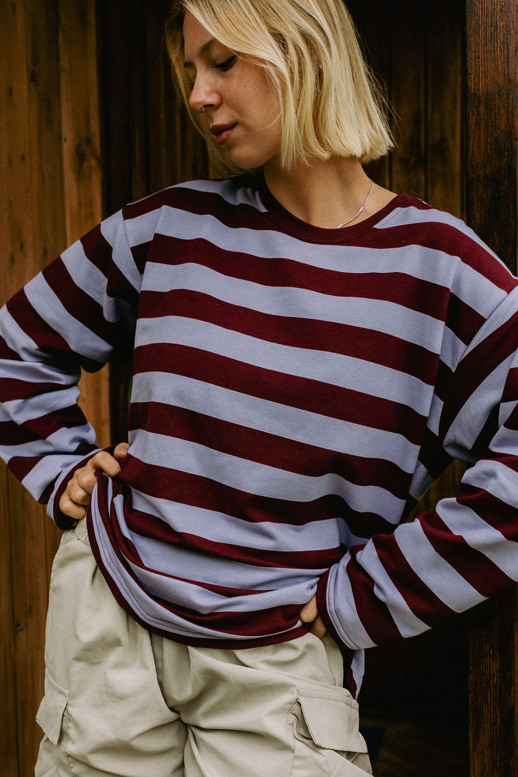 Longsleeve Heavy Stripes Plum - obrazek 2