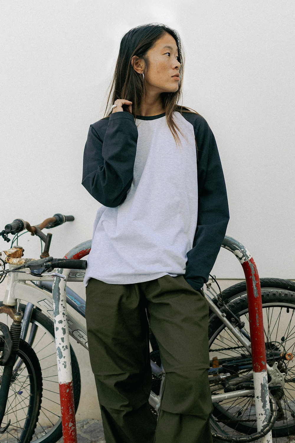 Grey Raglan Long-Sleeved Top